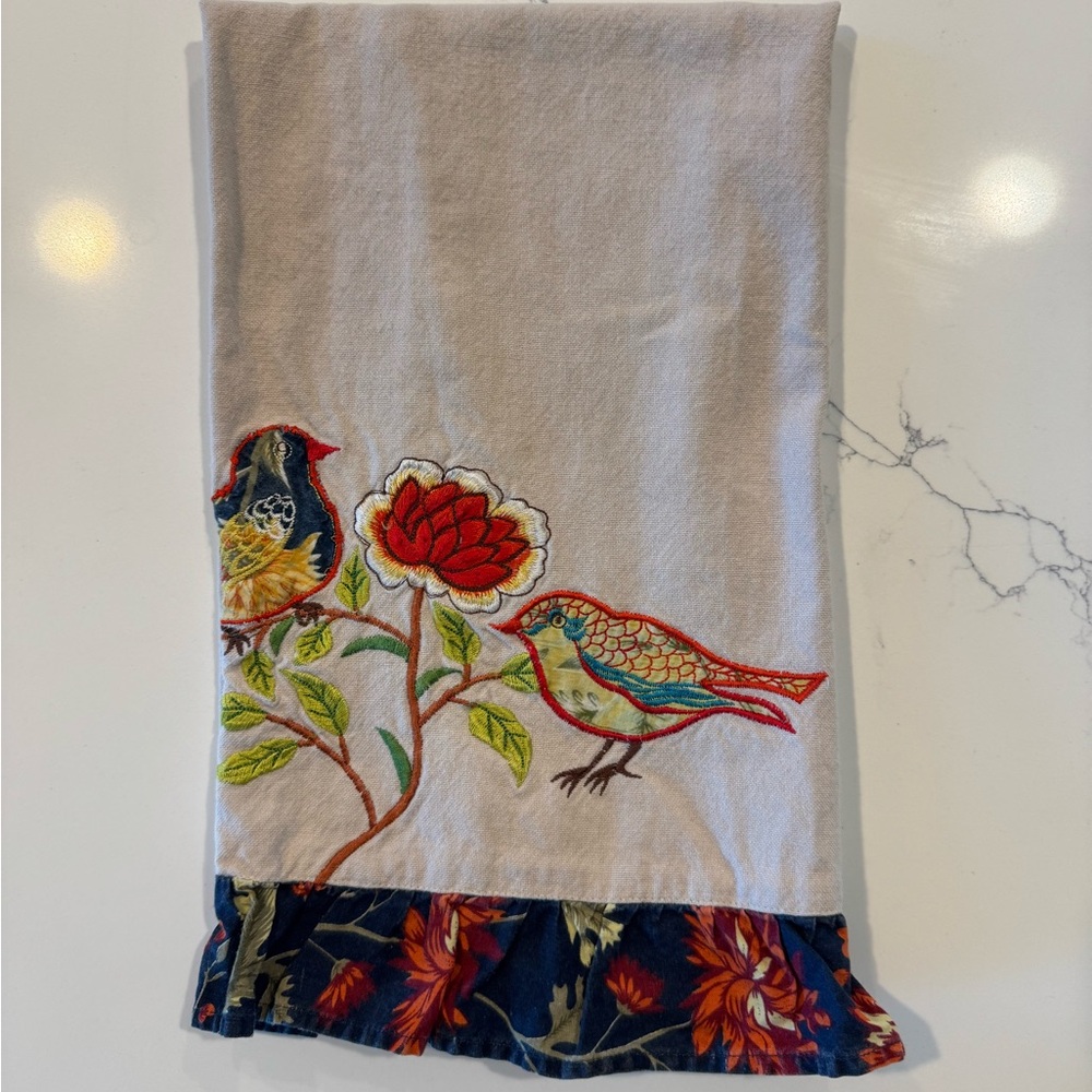 Embroidered Bird Design Hand Towel